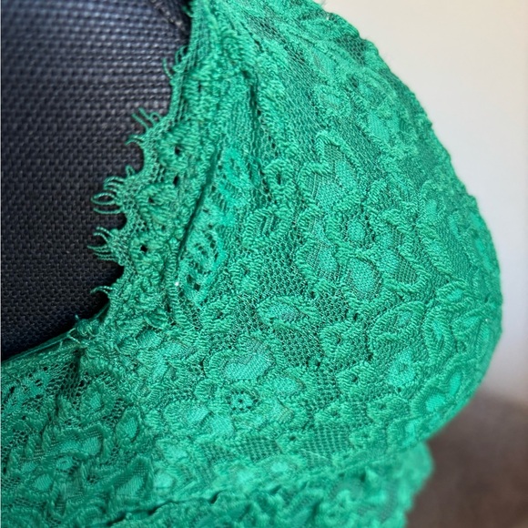 Aerie Bra Vibrant Green Lace Bralette Striped Mesh Scoop Size M - Picture 4 of 10